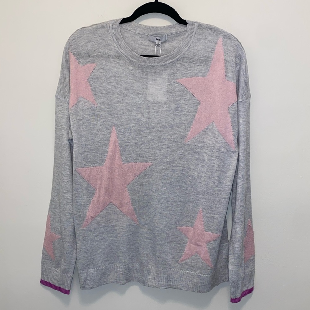 FATE Women’s Grey Crew Neck Sweater with Pink Stars